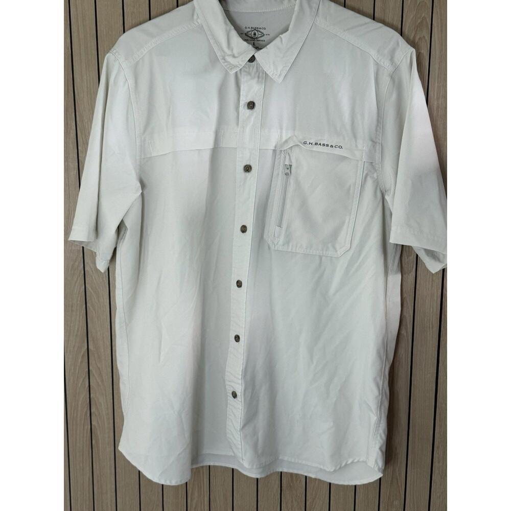 GH BASS & CO FOR HARD SERVICE MENS LG BEIGE BUTTON UP SHIRT TWO POCKETS SS